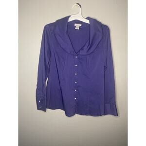 Soft Surroundings Blouse Long Sleeve Purple Shirt Wire Collar Button Size M